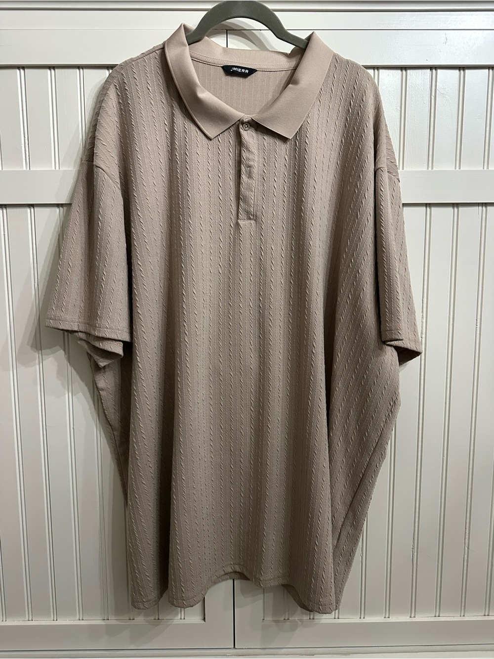JMIERR Men’s Short Sleeve Cable Knit Polo in Light Taupe Size 4XL